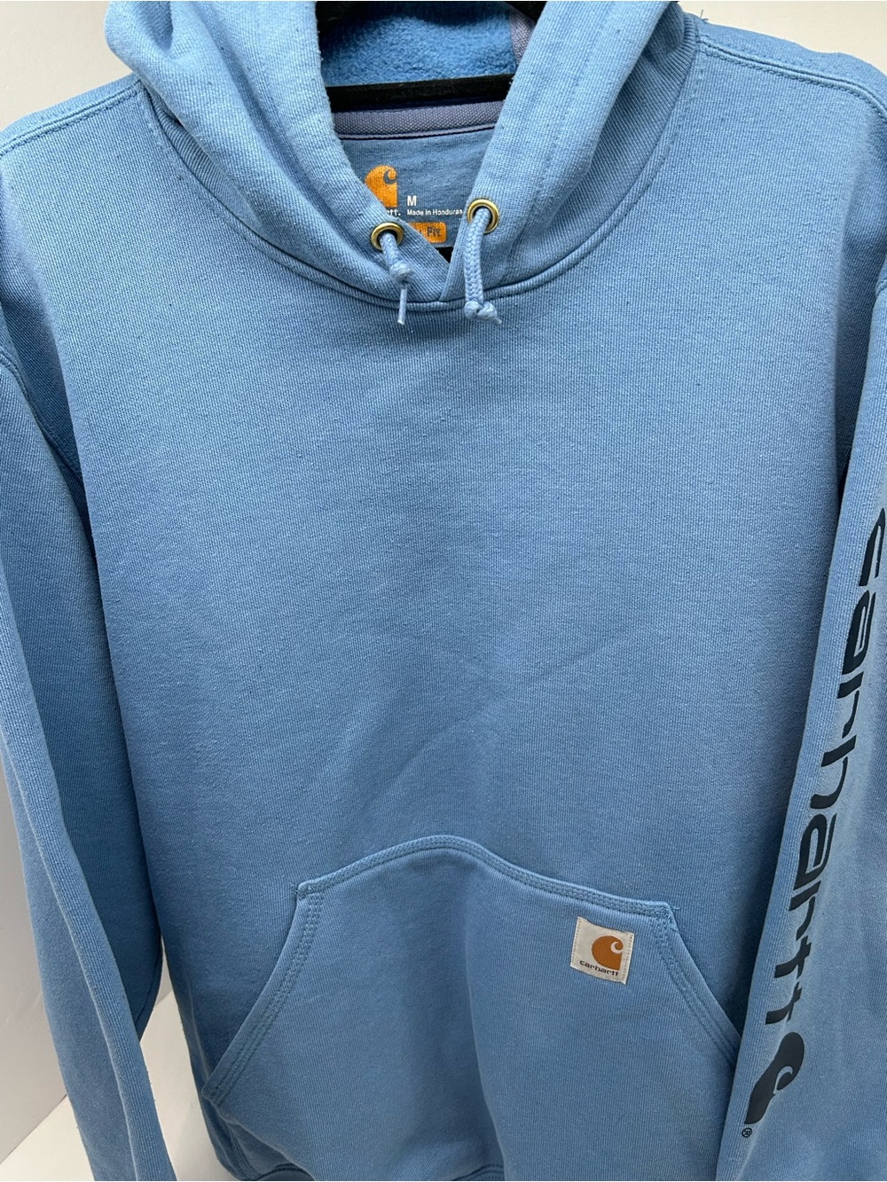 Carhartt Men’s Light Blue Mid Weight Logo Sleeve Hooded Sweatshirt medium